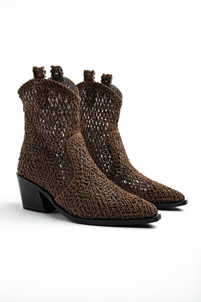 DENORA Brown Lace Fabric Western Cowboy Summer Boots