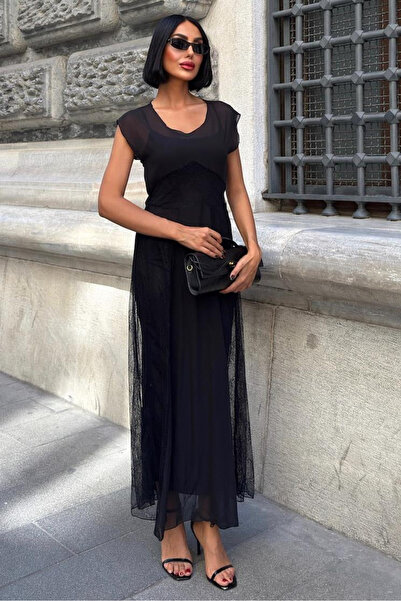 vuvutasarım Women's Chiffon Tulle Maxi Sleeveless Dress 2704