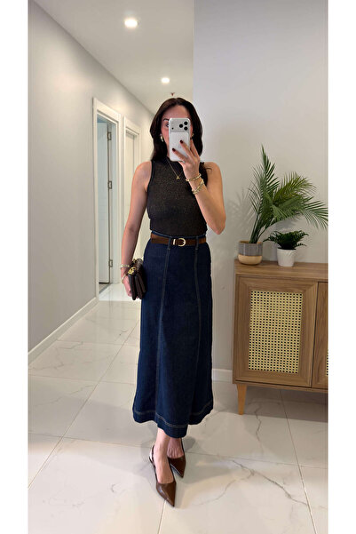 BİRCANÇİL Баркс тъмносиня дънкова пола с колан