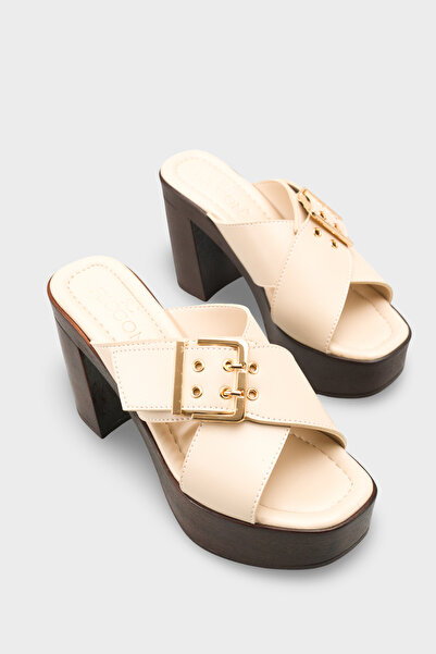 Riccon Women's Heeled Slippers 0012776 Beige Skin