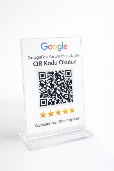 Google Yorum QR Kodlu A6 Masaüstü Dikey Pleksi Stand 5 Yıldız Yorum Toplayın
