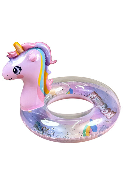Krista Unicorn roz gonflabil cu coamă curcubeu, 70 cm, PVC