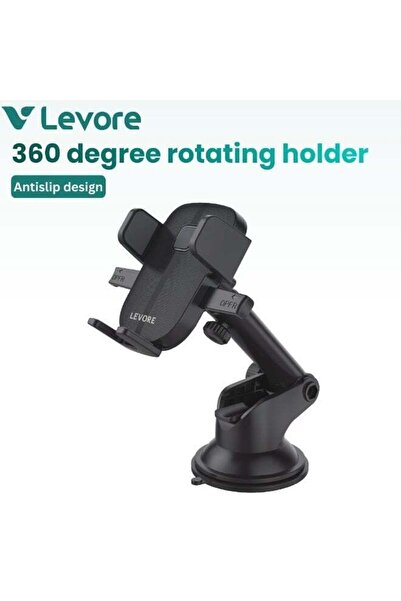 Levore حامل هاتف عالمي للزجاج الأمامي ولوحة القيادة، حامل دوار 360 درجة، أسود