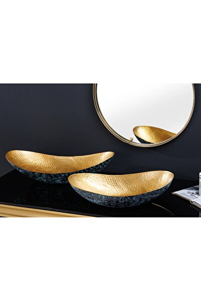 Invıcta Set of 2 Decorative Bowls ABSTRACT ORIENT 43-54cm with Golden Hammere...