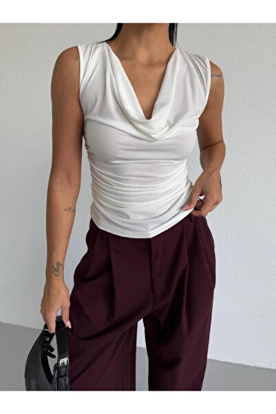 Cool & Sexy Women's Degaje Collar Sleeveless Blouse White