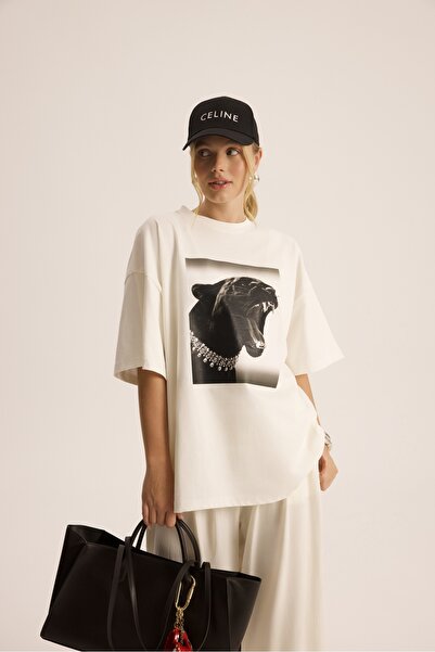MAI STUDIOS CO. Panthera Oversize Beyaz T-Shirt