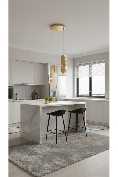 MİRAN HOME Modern Aynalı 35cm Kristal Taşlı Gold 2li Avize/ Ledli Taşlı 2li A...