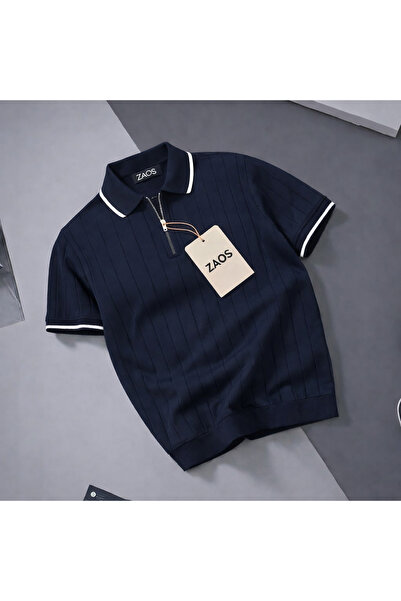 zs zaos fashion Ανδρικό πλεκτό μπλουζάκι με φερμουάρ, ελαστικό, άνετο, υψηλής...