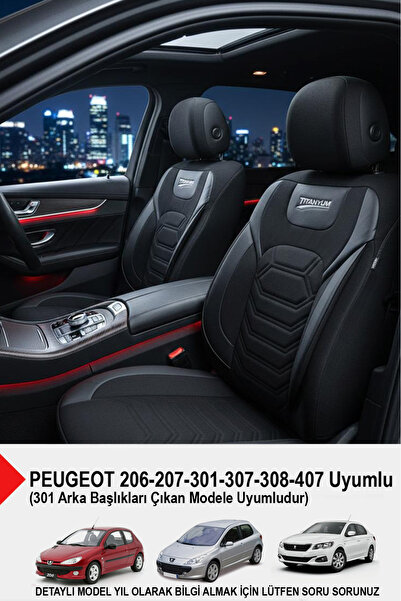 GM-DESIGN غطاء مقعد السيارة الفاخر من سلسلة التيتانيوم - (متوافق مع بيجو 206-...