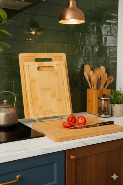 Kiesa 2-Piece Bamboo Cutting Board Bamboo Chopping Board Natural Bamboo 30/28