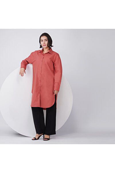 LINELLE Burnt Orange Cotton Poplin Long Shirt