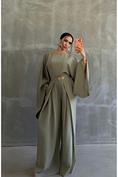 D'RECCY Linen Bat Sleeve Casual Blouse Trousers Set