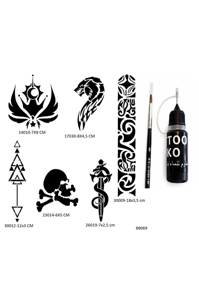 Airbrush Tattoo Kol Şerit 6 Adet Şablon Likit Kalem Uçlu Geçici Dövme Seti Fı...