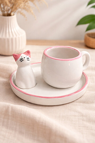 DİVAYS Minimal Cat Figured Ceramic Turkish Coffee Cup Set Modern and Stylish ...