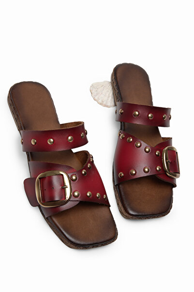 Tonny Black Women's Red Comfortable Thermo Sole Cross-Strapped Buckle Slippers