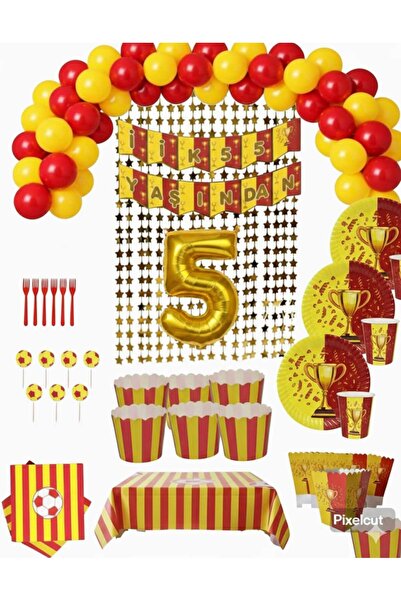 Mehca 8 kişilik Sarı kırmızı taraftar 5 yaş doğum günü konsepti