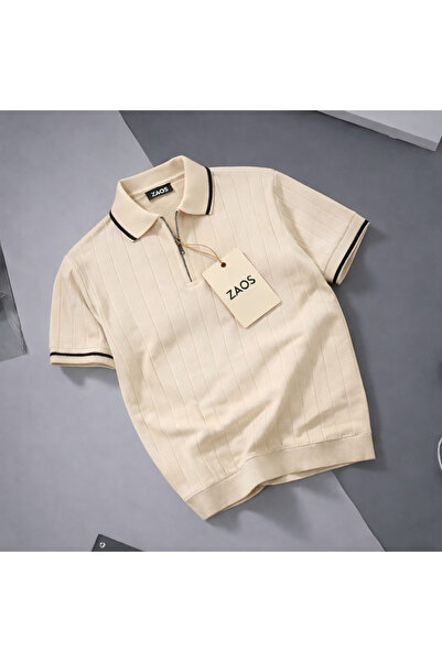 zs zaos fashion Men's Polyoyaka Zippered Knitwear T-Shirt, Flexible, Comforta...