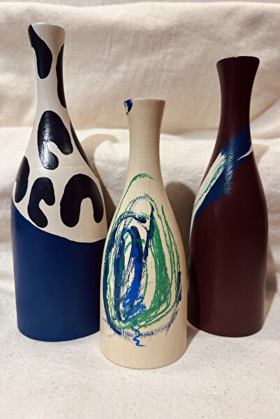 pinaart مزهرية خشبية مزخرفة 3 قطع مقاس 20 سم 18 سم 15 سم