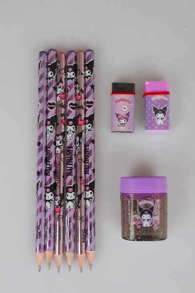 kuromi Dekomus Pocket Notebook with Gift, Licensed 6 Pencils, 2 Erasers and P...