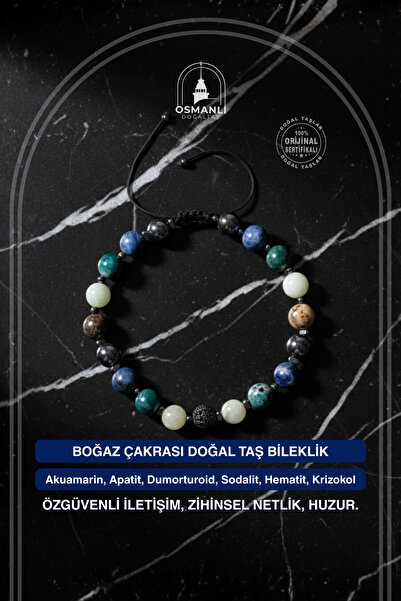OSMANLI DOĞAL TAŞ Certified Throat Chakra Natural Stone Macrame Bracelet