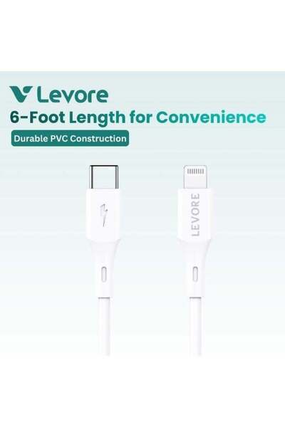 Levore 6FT PVC USB C to Lightning Cable White