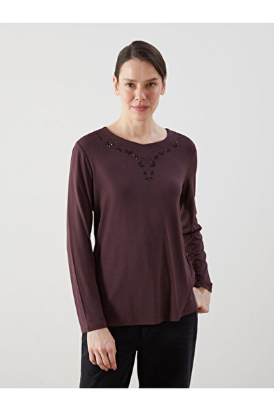 LC Waikiki RMZ GİYİM FARKIYA بلوزة نسائية بياقة روبا مرصعة بالأحجار