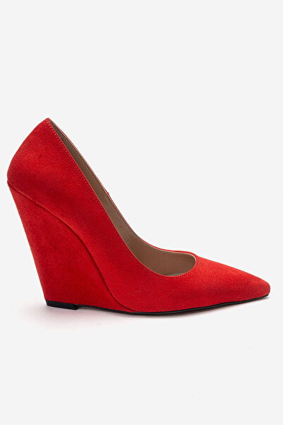 Ayakkabı Ateşi Red Suede Pointed Toe Wedge Heels Women's Stiletto Mira
