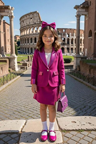 Riccotarz Girl's Sequined and Pocket Detailed Shawl Collar Jacket and Asymmet...