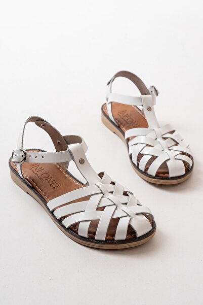 Zerenyus Zri̇n-205-02 Premium White Orthopedic Genuine Leather Women's Sandals