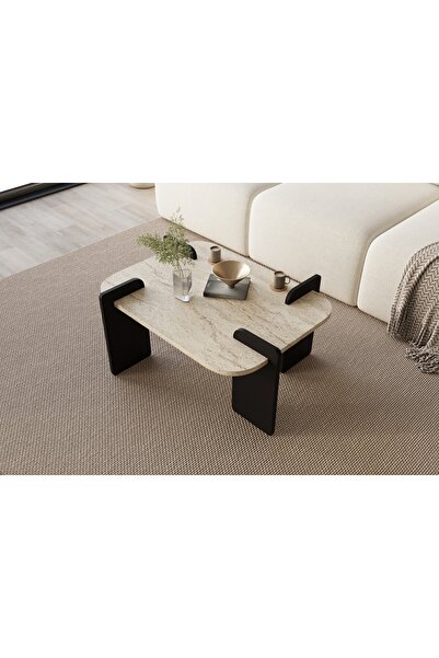 MONEayna Afrolli Dekoratif Mermer Desen Siyah Orta Sehpa