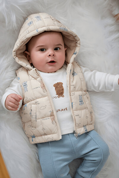 Bubbles SEVİMLİ KAYKAYLI TAVŞAN ERKEK BEBEK YELEKLİ TAKIM