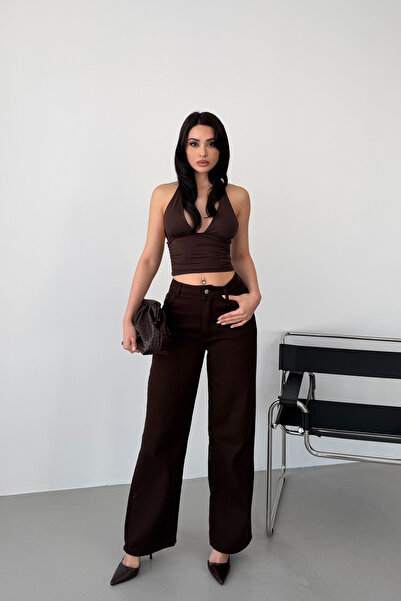 Serica Moda Brown Pipe Leg Canvas Trousers