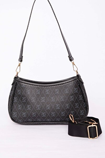 EBRUTESETTÜR Leather Patterned Hand & Shoulder Bag Black