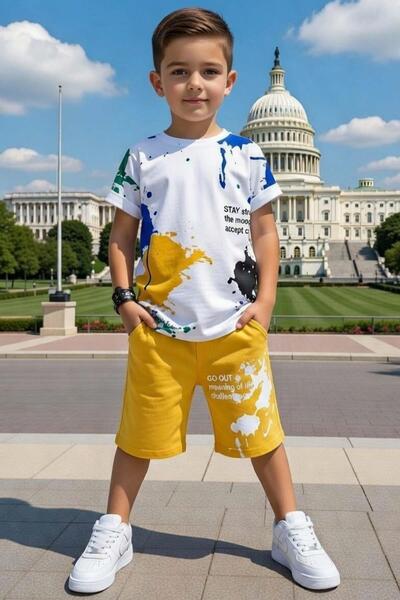 Riccotarz Set de pantaloni scurți galbeni pentru băieți, cu detalii de vopsea...