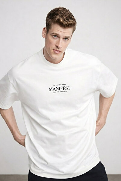 COMBİNE MİCHAİL تي شيرت رجالي مطبوع عليه مانيفست مقاس كبير من إكرو