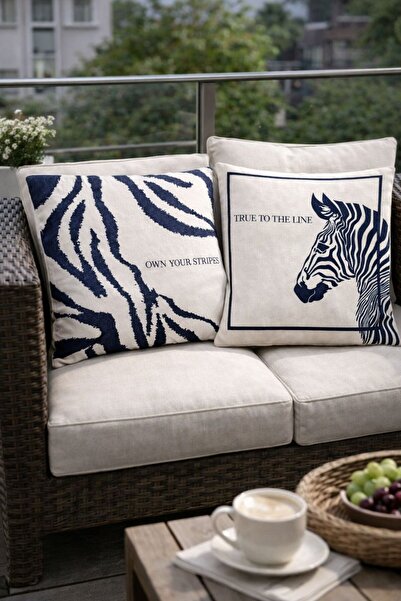 YUVİAS Zebra Desenli Keten Kırlent Kılıfı İkili 43*43
