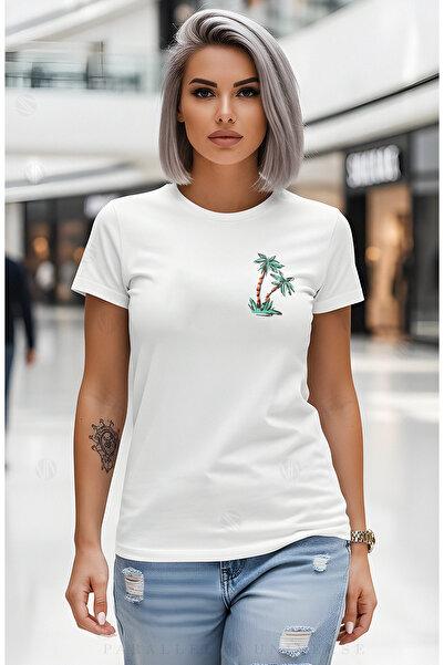 PARUNIV Women's Tropical Palm T-shirt, soft texture, Drapey , 100% Cotton