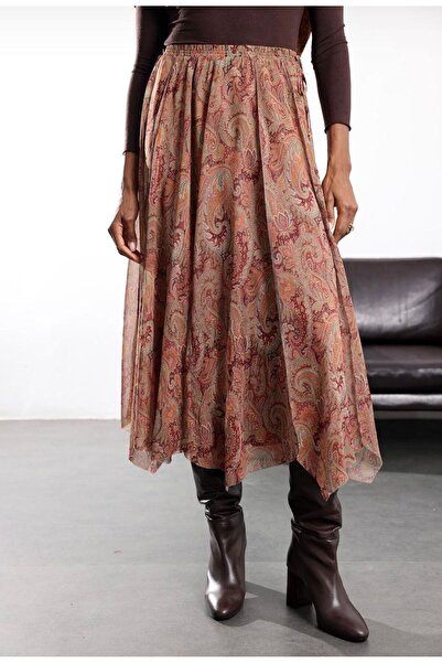 Mess Trend Tarzınla Fark Yarat Bohemian Patterned Midi Skirt