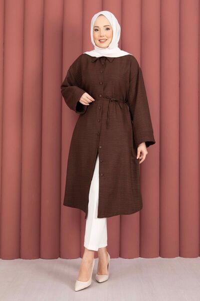 EBRUTESETTÜR Lace-Up Buttoned Tunic Shirt Brown