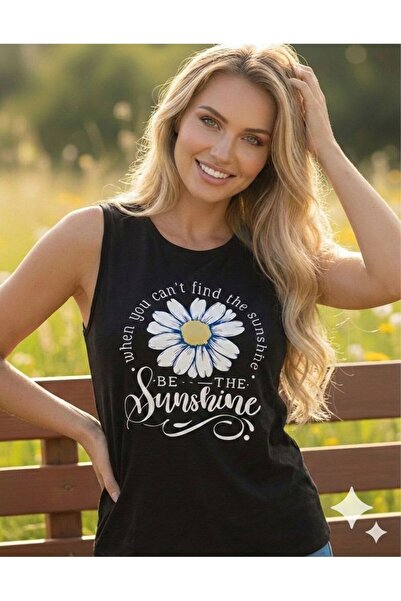 FAVORİST Be the Sunshine Printed Women's Off-Shoulder Tank Top T-Shirt