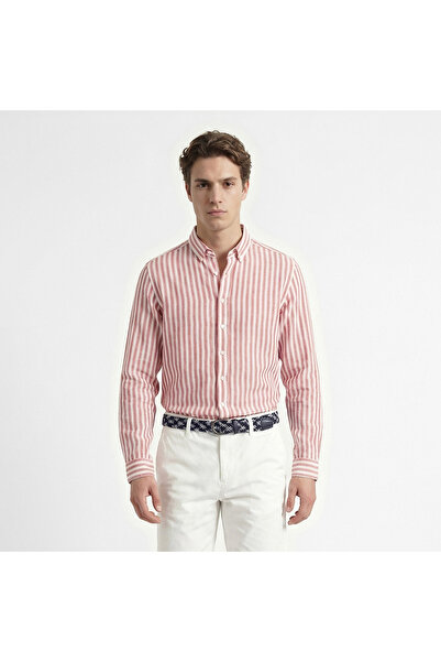 Nautica Erkek Kırmızı Regular Fit Çizgili Gömlek