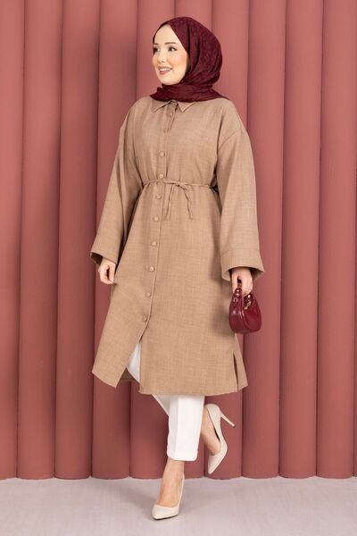 EBRUTESETTÜR Lace-Up Buttoned Tunic Shirt Mink