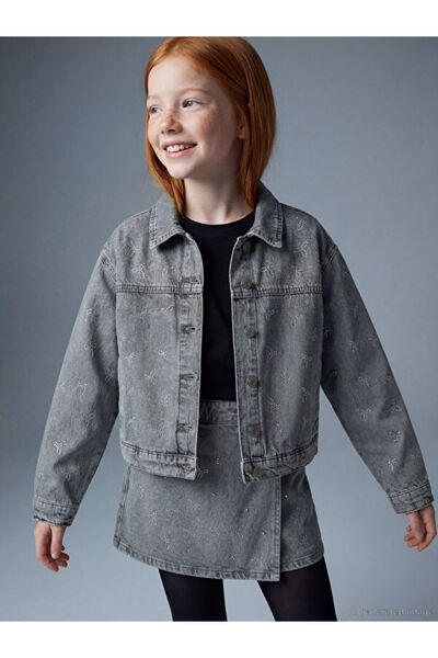 LC Waikiki RMZ GİYİM FARKIYA جاكيت جينز للفتيات مزين بفيونكة وحجر
