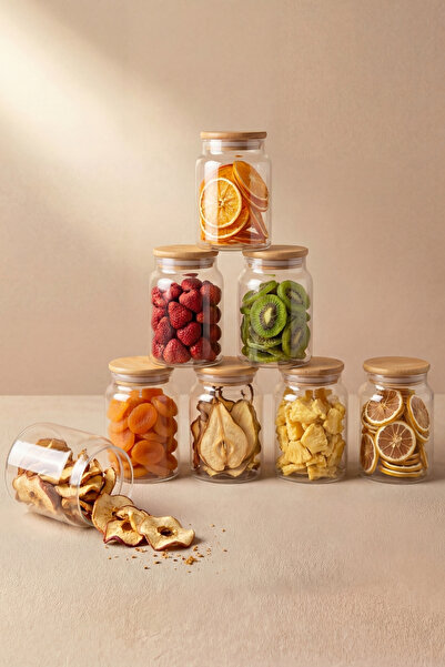 GÖNÜL Bambu Kapaklı 12'Li Cam Kavanoz 0,80 L (800 ml) – Kuru Gıda Saklama Kav...