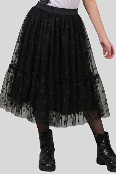 ww waka waka kids store Star Patterned Black Tulle Skirt - Midi Length Layere...