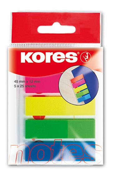 kores Tabele index din plastic 12 x 45 mm 5 culori x 25 coli