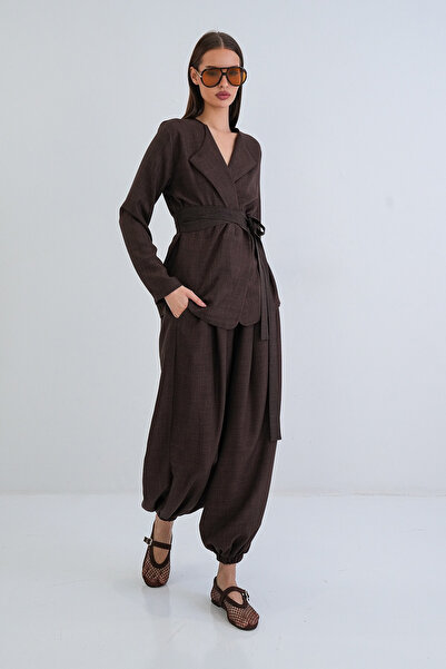 Trend Alaçatı Stili Women's Bitter Brown Linen Jogger Pants with Elastic Cuff...