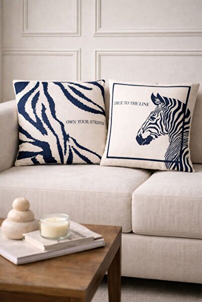 YUVİAS Zebra Desenli Keten Kırlent Kılıfı İkili 43*43