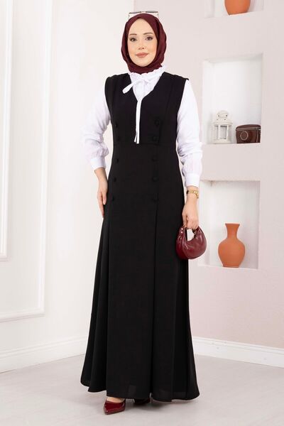 Asm Elegant Shirt & Buttoned Gilet Double Set Black