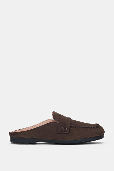 selin shoes Boriel Genuine Leather Flat Sole Women's Slippers - Brown